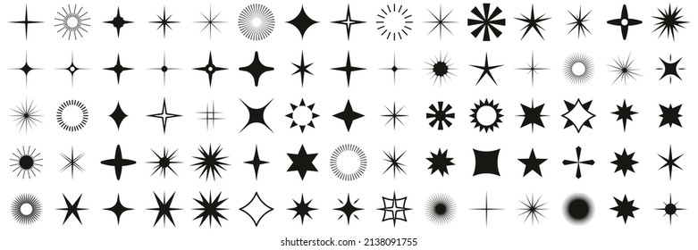 Star icons. Sparkles, shining burst mega set