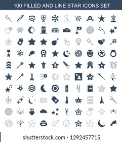 star icons. Trendy 100 star icons. Contain icons such as falling star, crescent, favorite music, moon and stars, cookie, ninja, fireworks. icon for web and mobile.