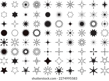 Star icons. Twinkling stars. Christmas vector symbols isolated. Vector set stars