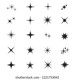 Star icons. Twinkling stars. Sparkles, shining burst. Christmas vector symbols isolated