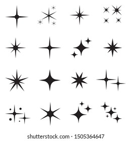 Star icons. Twinkling stars. Sparkles, shining burst. Christmas vector symbols isolated