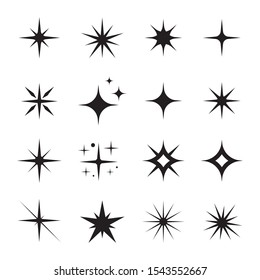 Star icons. Twinkling stars. Sparkles, shining burst. Christmas vector symbols isolated