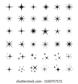 Star Icons. Twinkling Stars. Sparkles, Shining Burst. Christmas Vector Symbols Isolated