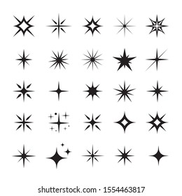 Star Icons. Twinkling Stars. Sparkles, Shining Burst. Christmas Stars Vector Isolated.