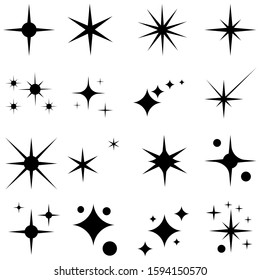 Star icons. Twinkling stars. Sparkles, shining burst. Christmas vector symbols isolated