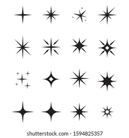 Star icons. Twinkling stars. Sparkles, shining burst. Christmas vector symbols isolated