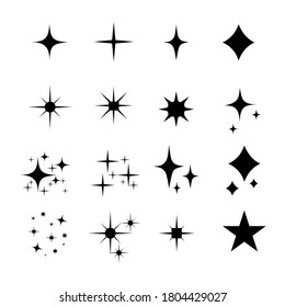 Iconos de estrella. Estrellas de guijarros. Parkles. resplandeciente. Símbolos vectoriales de Navidad aislados en el fondo