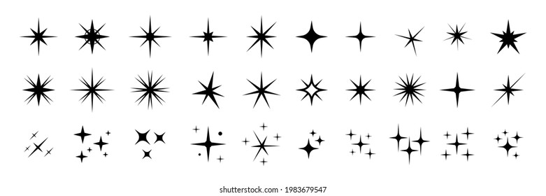 Star icons. Twinkling stars. Sparkles, shining burst. Christmas vector symbols isolated