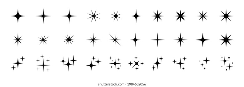 Star icons. Twinkling stars. Sparkles, shining burst. Christmas vector symbols isolated