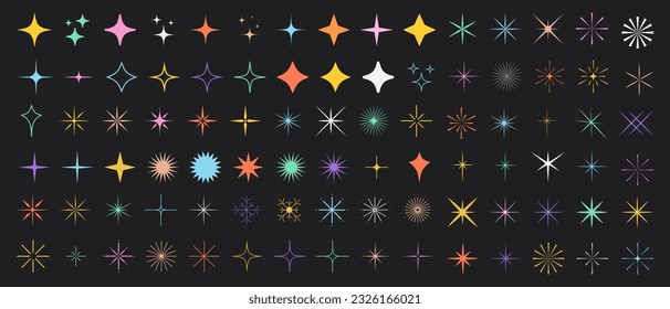 Star icons. Twinkling stars. Sparkles, shining burst. Christmas vector Signs. Cool Y2k Graphic Elements. Light Symbol.