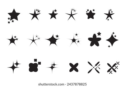 Star icons. Twinkling stars. Sparkles, Magic glint, shiny glitter,shining burst. Christmas vector symbols isolated,Rating star signs collection -Vector illustration isolated on white background. eps10