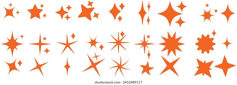 Star icons. Twinkling stars. Sparkles, shining burst. Christmas vector symbols isolated