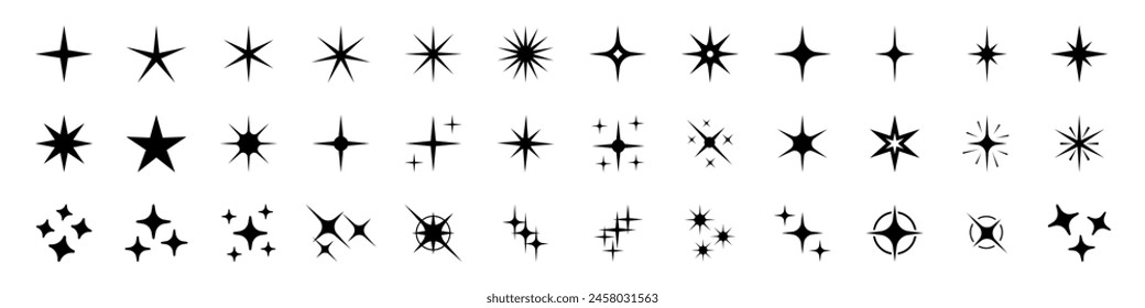 Star icons. Twinkling stars. Sparkles, shining burst. Christmas star icon.