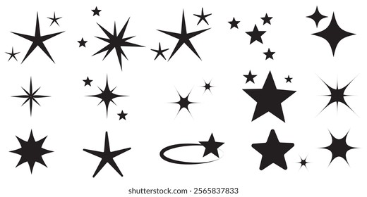 Star icons. Twinkling stars. Sparkles, shining burst. Christmas vector symbols isolated