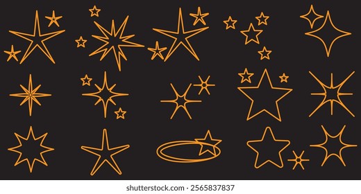 Star icons. Twinkling stars. Sparkles, shining burst. Christmas vector symbols isolated