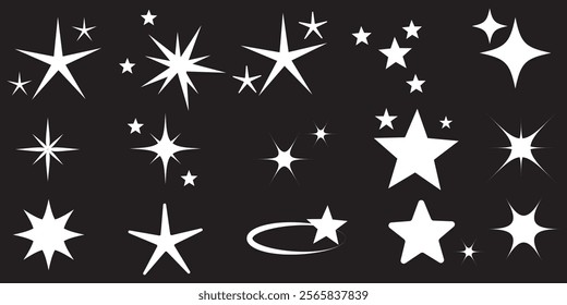 Star icons. Twinkling stars. Sparkles, shining burst. Christmas vector symbols isolated