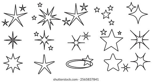 Star icons. Twinkling stars. Sparkles, shining burst. Christmas vector symbols isolated