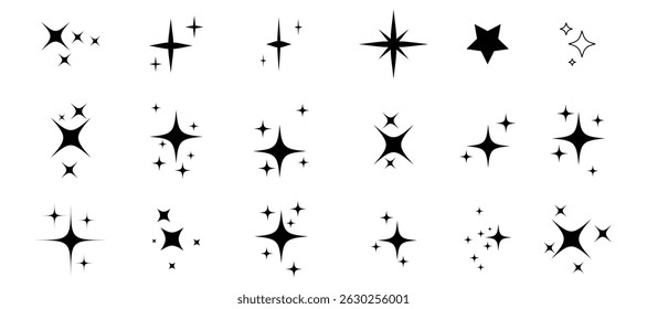 Star icons. Twinkling stars. Sparkles, shining burst. Christmas vector symbols isolated. Retro futuristic sparkle icons collection. collection of star icons in vector, shining icons, shiny, sparkling