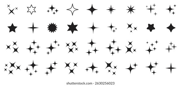 Star icons. Twinkling stars. Sparkles, shining burst. Christmas vector symbols isolated. Retro futuristic sparkle icons collection. collection of star icons in vector, shining icons, shiny, sparkling