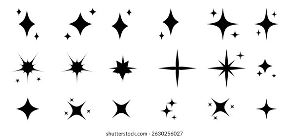 Star icons. Twinkling stars. Sparkles, shining burst. Christmas vector symbols isolated. Retro futuristic sparkle icons collection. collection of star icons in vector, shining icons, shiny, sparkling