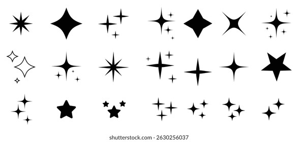 Star icons. Twinkling stars. Sparkles, shining burst. Christmas vector symbols isolated. Retro futuristic sparkle icons collection. collection of star icons in vector, shining icons, shiny, sparkling