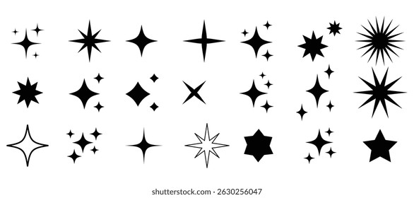Star icons. Twinkling stars. Sparkles, shining burst. Christmas vector symbols isolated. Retro futuristic sparkle icons collection. collection of star icons in vector, shining icons, shiny, sparkling