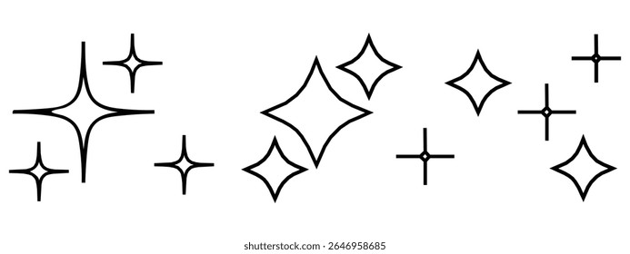 Star icons. Twinkling stars. Sparkles, shining burst. Christmas vector symbols isolated.