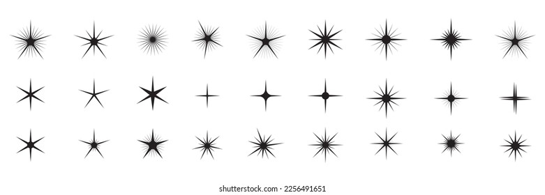 Star icons. Twinkling stars. Symbols of sparkle, glint, gleam, etc. Christmas vector symbols isolated white background.