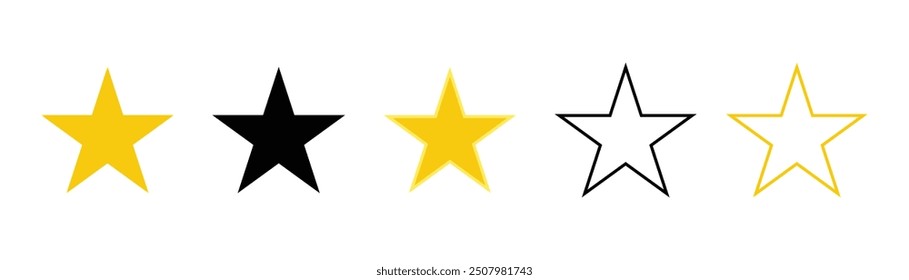 Conjunto de colección de Vector de iconos de estrellas. Ilustración vectorial de la muestra de los iconos del logotipo de la estrella aislada en el fondo blanco. colección de estrella de Vector