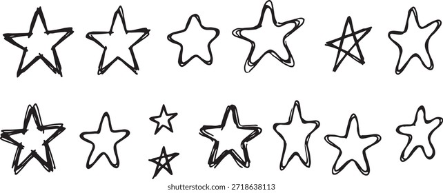 Iconos de estrellas Vector dibujado a mano cinco estrellas de punto estilo de boceto línea negra doodle set