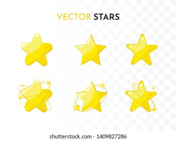 Star icons Vector illustration of different gold star shapes in cartoon style isolated on transparent background.