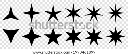 Star icons vector. Stars symbols with different pointed : three, four, five, six, seven, eight. Vector illustration on transparent background