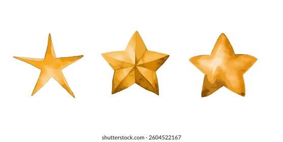star icons, watercolor painted clipart, yellow stars hand drawn