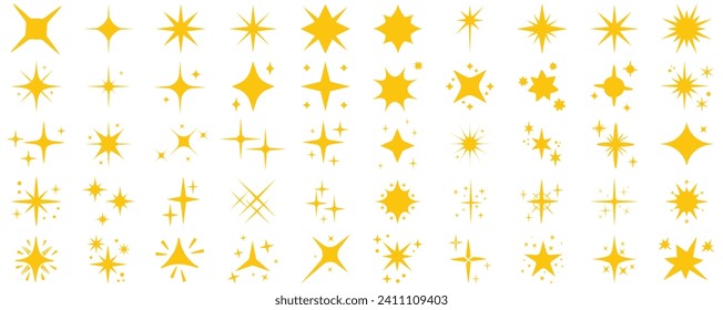 Iconos de estrella.Iconos de estrella de brillo. Iconos brillantes. Estrellas de guijarros. Estrella dorada. Símbolos vectoriales de Navidad aislados
