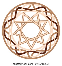 Star of Inglia, a Slavic symbol decorated with an ornament of Scandinavian weaving. Beige trendy, design with runes and sun