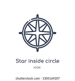 star inside circle icon from nautical outline collection. Thin line star inside circle icon isolated on white background.