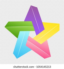 Star with intersecting Penrose triangle. Optical illusion impossible hexagram. Vector illustration. Spatial figure. Abstract modern geometric design.