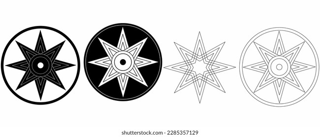 Star of Ishtar Symbol.Eight point star or variant of Ishtar Octagram set isolated on white background