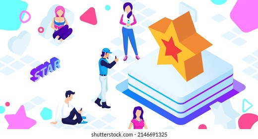 Star isometric design icon. Vector web illustration. 3d colorful concept