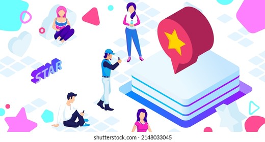 Star isometric design icon. Vector web illustration. 3d colorful concept