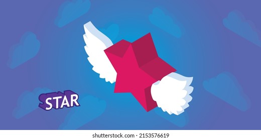 Star isometric design icon. Vector web illustration. 3d colorful concept