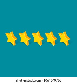 Star isometric rating flat icon. 3d vector colorful illustration isolated on blue background.