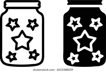 Star Jar Icon Vetor em Contorno e Estilo Sólido Representando Magia, Sonho e Conceito Decorativo