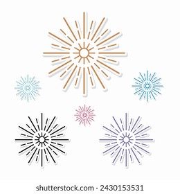 Star journal graphic, aesthetic gold design, Vintage sunburst. Bursting golden sun rays. Fireworks. Logotype or lettering design element. Radial sunset beams. Vector illustration.