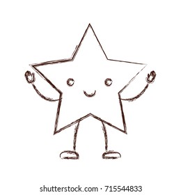 star kawaii caricature in blurred brown color contour vector illustration