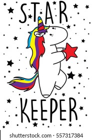 star keeper,cute magical unicorn,sweet kids graphics for t-shirts and phone case, also you can use as wallpaper, unicorn with stars