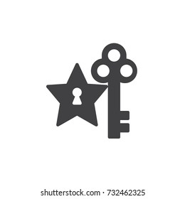 Star and key icon vector, filled flat sign, solid pictogram isolated on white. Success symbol, logo illustration.