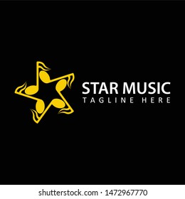 star key music logo template design vector in isolated black background