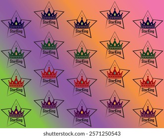 Star king crown logo design with gradient rainbow background for men women and children clothes shoes and other products popular in many countries