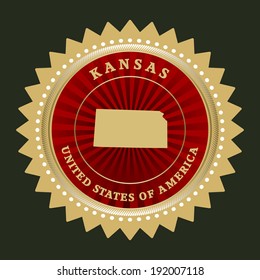 Star label with map of Kansas, vector